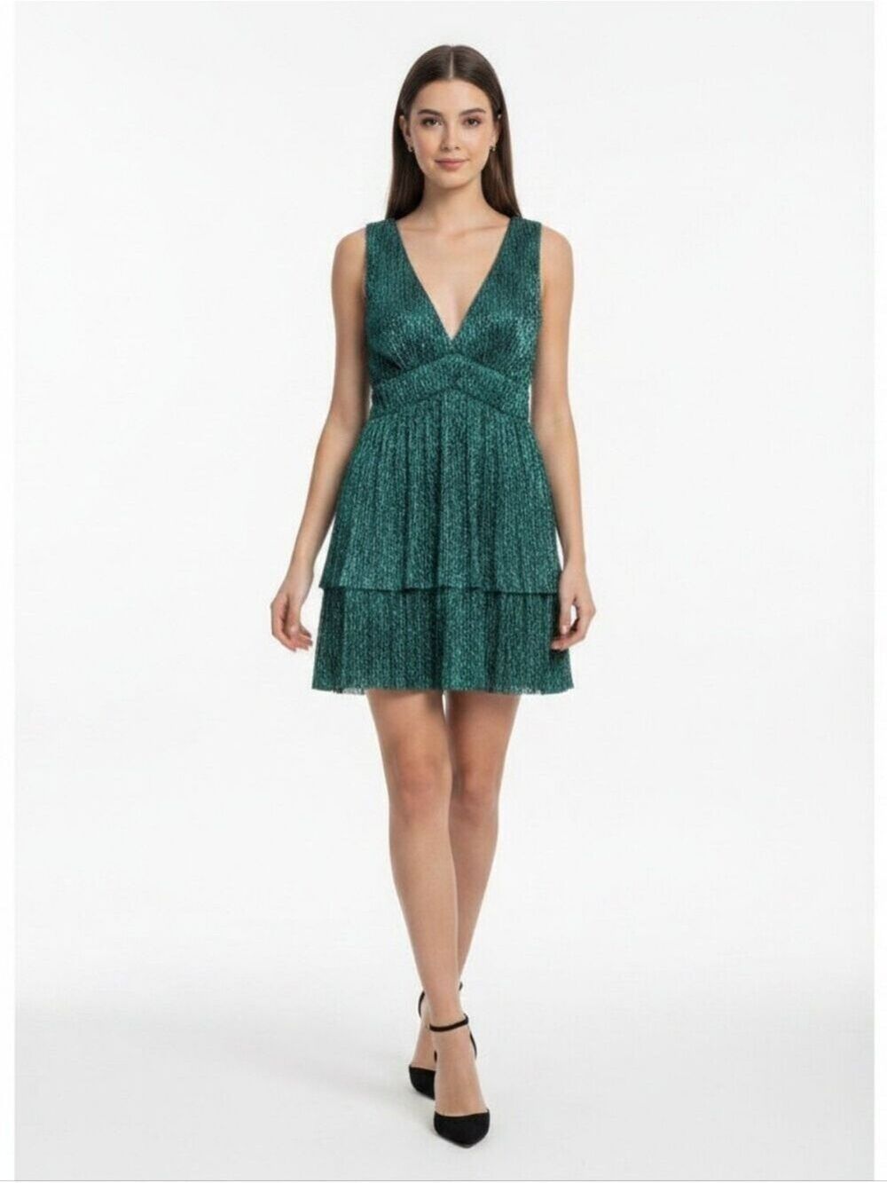 Trixxi Mini Dress Large Green Black Metallic